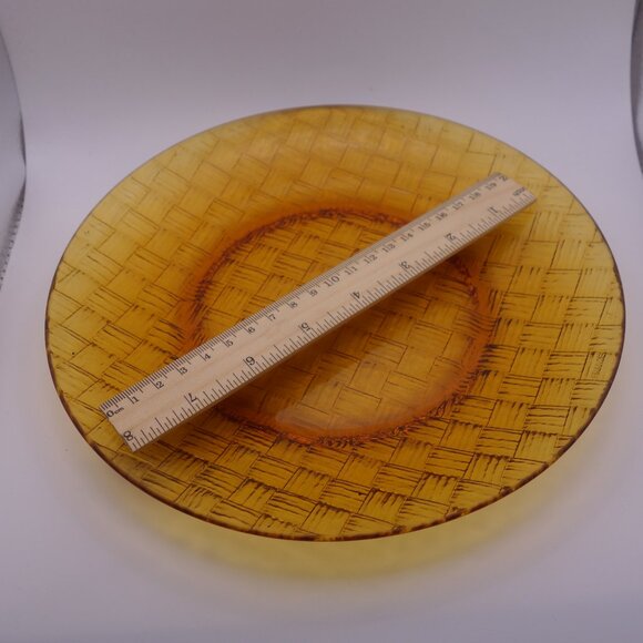 France Amber Color Glass Wicker Pattern 9 Inch Plate - Picture 2 of 8
